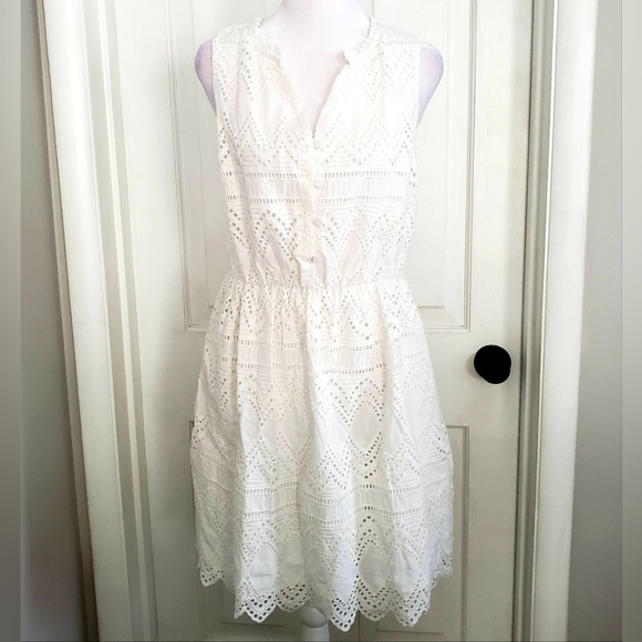Nwt 41 Hawthorn White Bridal Eyelet Lace Knee Length Dress With Pockets Small‎ - Picture 1 of 7